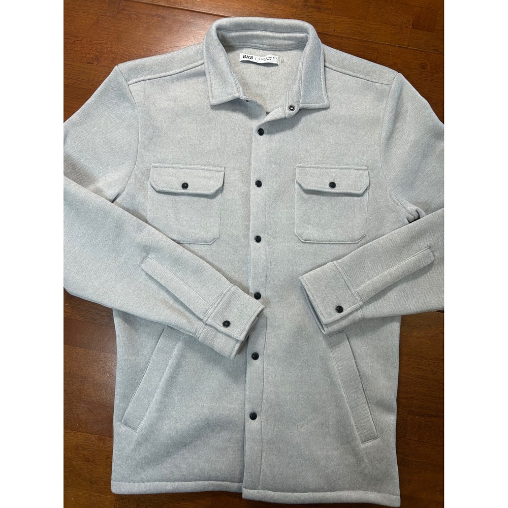 BKE Shirt Jacket Mens Large Gray Athletic Fit Snap Front Long Sleeve Shacket